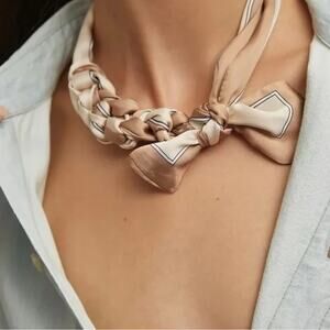 Anthropologie Braided Neck Tie in Taupe NWT Satin Hair Tie Purse Tie Headband